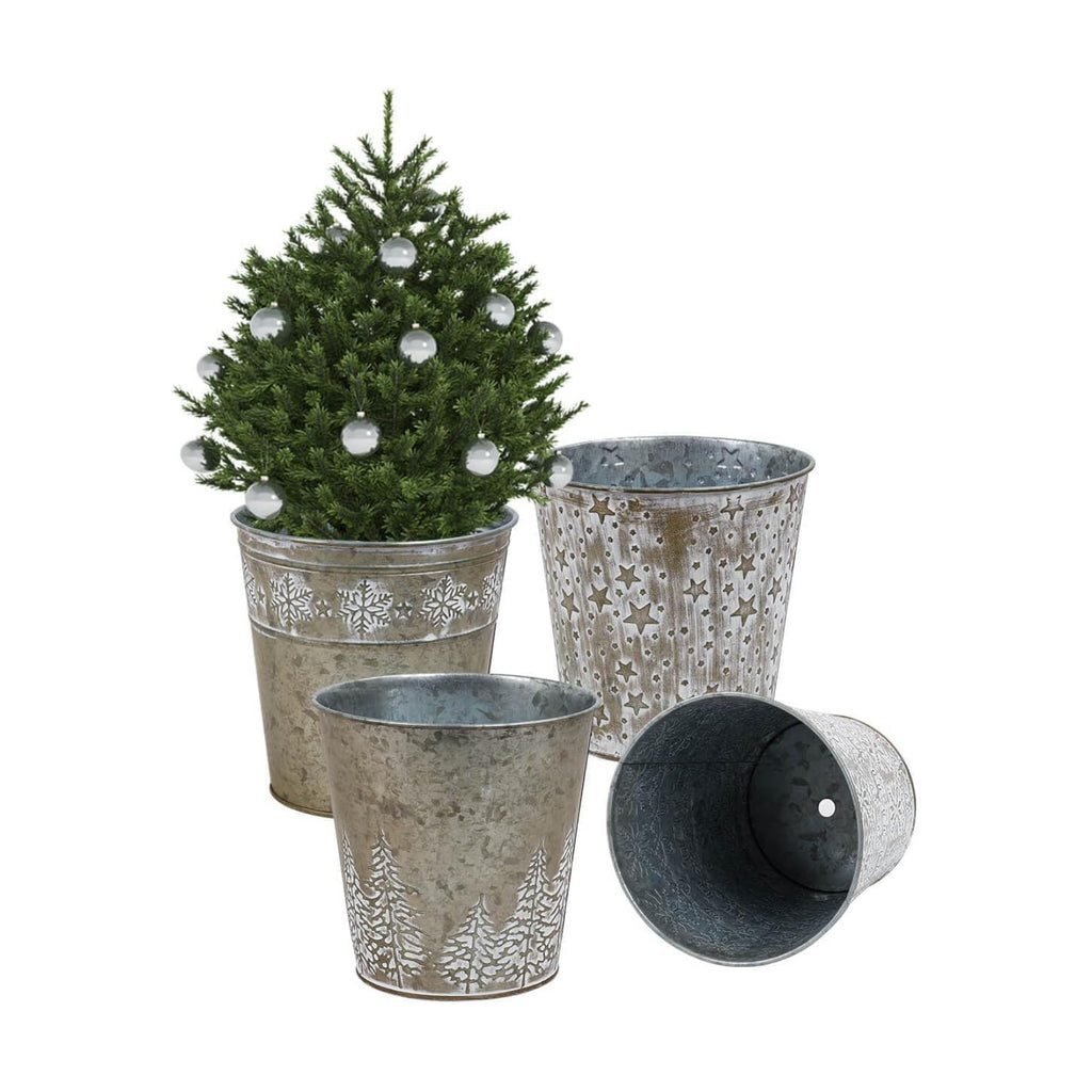 Gold Christmas Metal Buckets, 4 Pack Galvanized Planter Pots Holiday Decor
