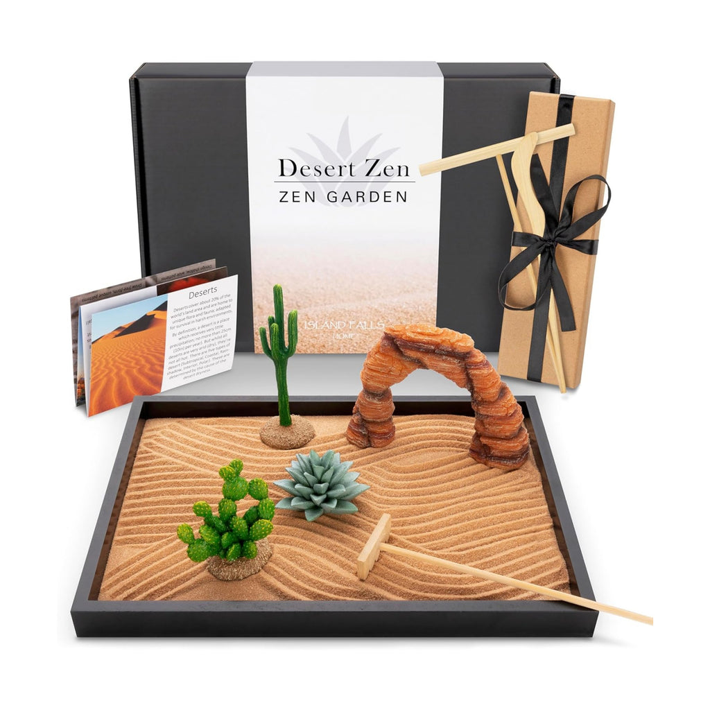 Desert Zen Garden Kit. Premium Home Cactus Decor. 11x8in | Southwestern Desert Decor Zen Garden for desk therapy. Sand