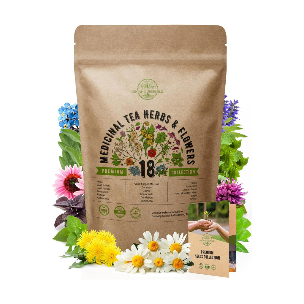 18 Medicinal Tea Herb & Flower Seeds Variety Pack- Indoor/Outdoor. 3400+ Non-GMO Heirloom Flower Seeds: Anise