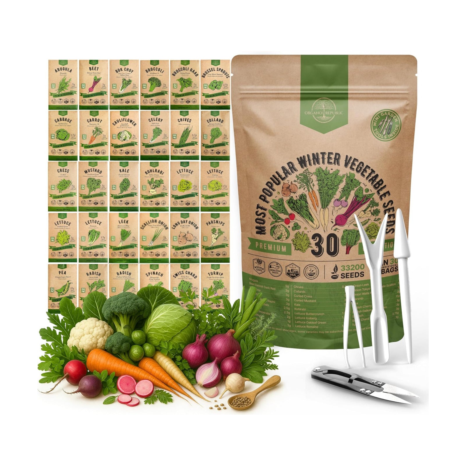 30 Most Popular Winter Vegetable Garden Seeds Variety Pack- Outdoors/Indoor 33,200+ Non-GMO Heirloom Veggie Seeds