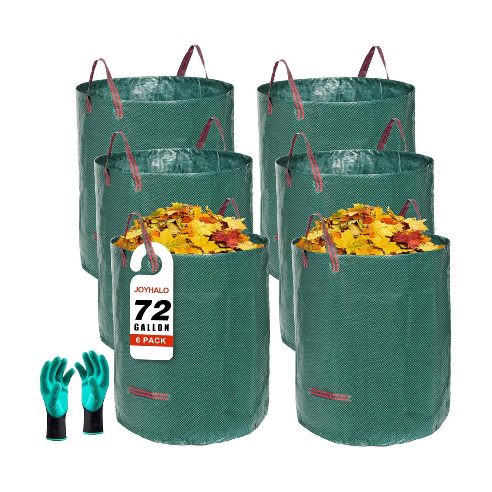 72 Gallon 6 Pack Leaf Bags Reusable for Lawn & Garden | Heavy duty, Standable, With 4 handles, Includes gardening