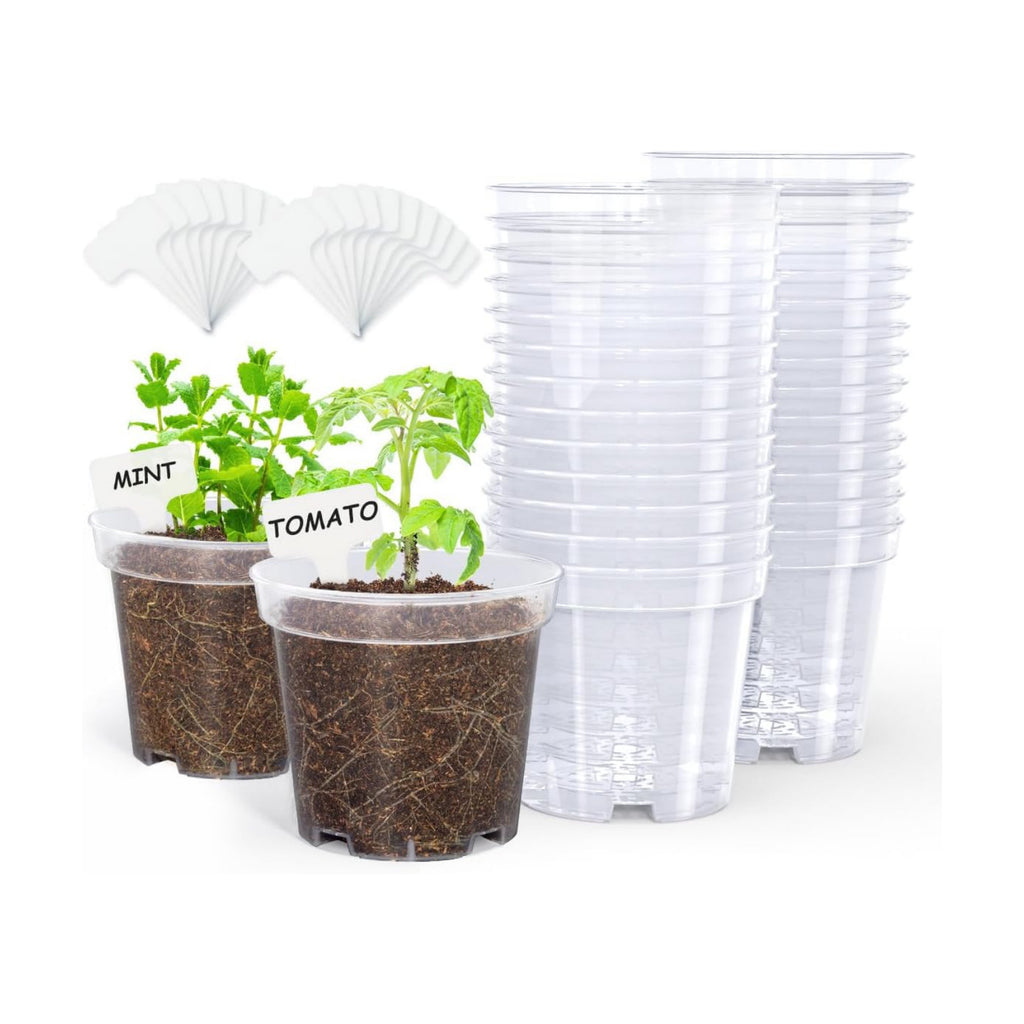 homenote 4 Inch Clear Nursery Pots with Drainage Holes for Plants (30 Pcs)