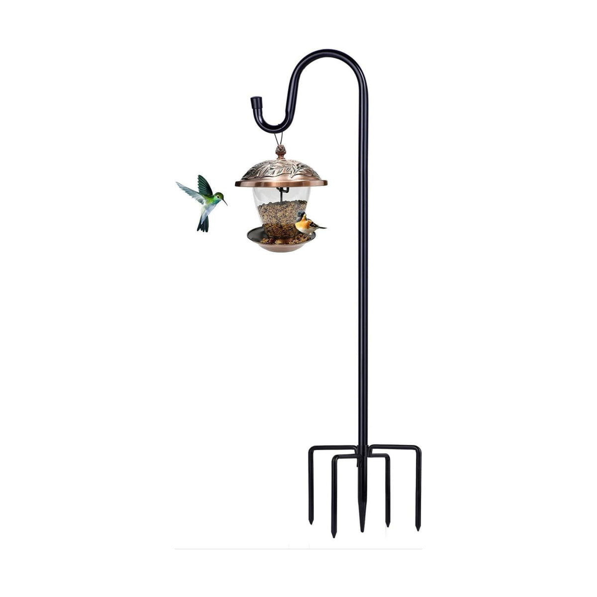 Shepherd Hooks for Outdoor, 1 Pack 94 Inch Bird Feeder Pole with 5 Prongs Base for Hanging Lantern, Hummingbird Feeder, Lightweight Plant, Shepherds Hook for Bird Feeders for Outside
