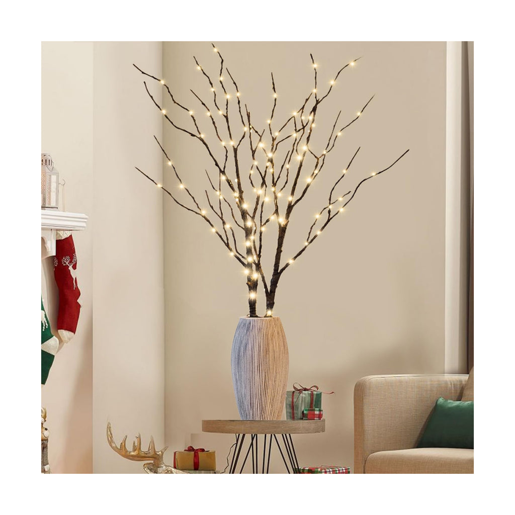 Lighted Christmas Tree Branches, 30IN 100LED Artificial Brown Twig Branch with Warm White Lights, Timer & Battery Operated, Waterproof for Indoor Outdoor Holiday Xmas Office Bedroom Party Decorations
