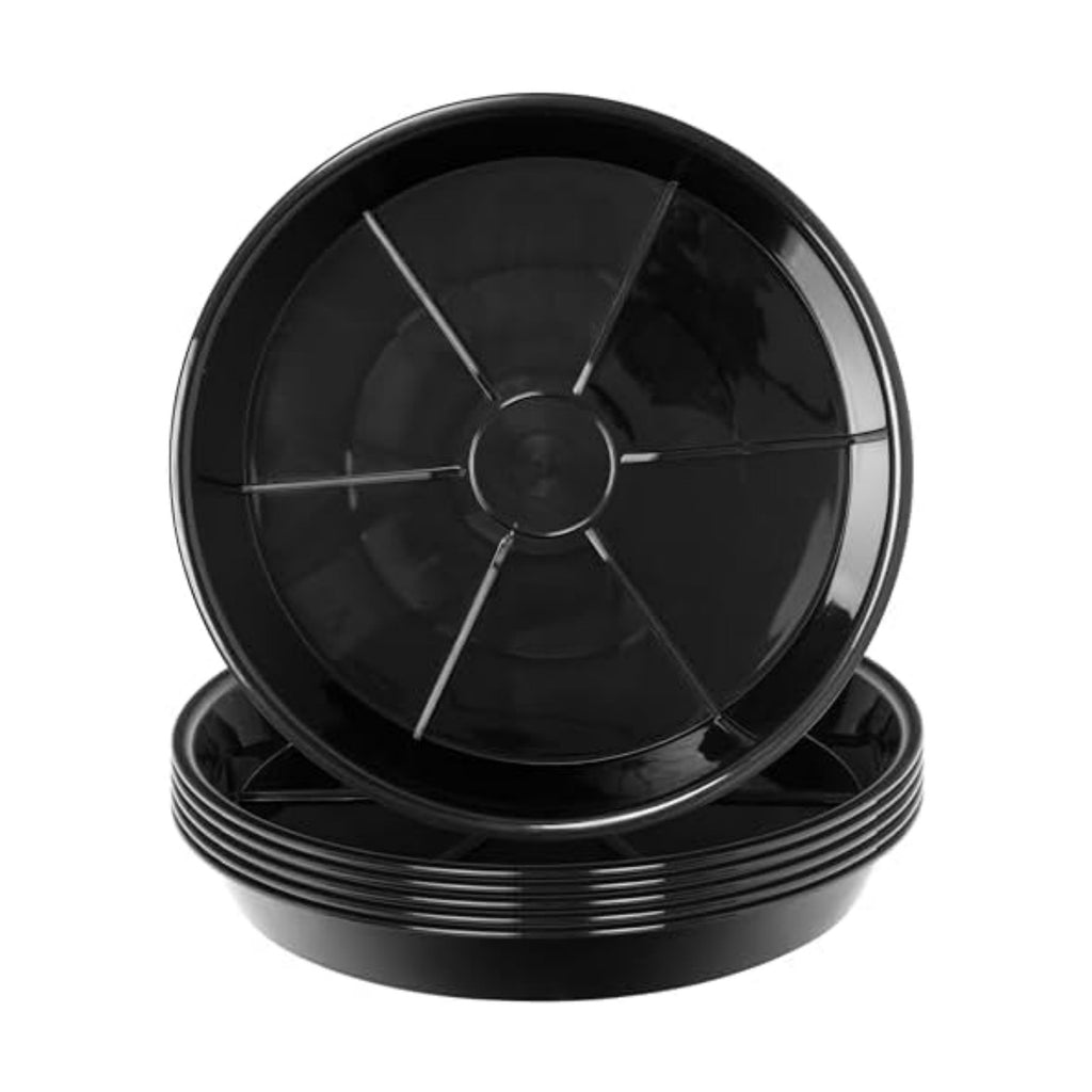 6 Pack Plant Saucer Drip Tray 9 10 inch, Plant Dishes Saucer, Heavy Sturdy Plastic Planter Flower Pot Saucers for Indoor Outdoor Garden, Plant Water Drip Trays for pots (10", Black)