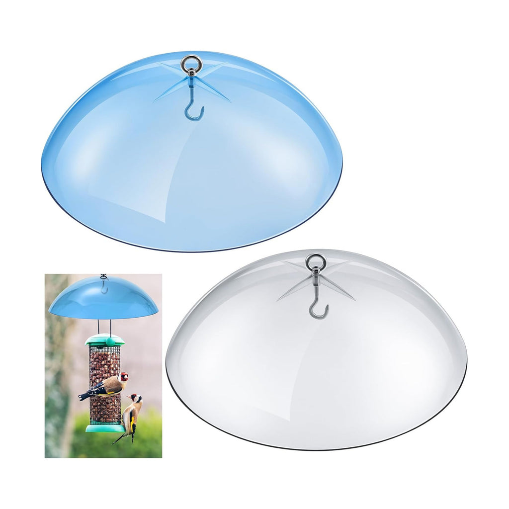 2 Pcs 10 Inch Squirrel Baffles Plastic Bird Feeders Protective Cover Dome Rain Proof with Hooks for Hanging Bird Seed Covers Rain Guards(Clear, Blue)