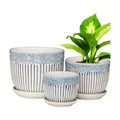 Hlukana Ceramic Plant Pots Set of 3, 6.75/5.6/4.2 inch Planters with Drainage Holes and Saucer, Flower Pot Outdoor Indoor, Modern Decorative Planters for House Plants Garden Planters Succulent Pots