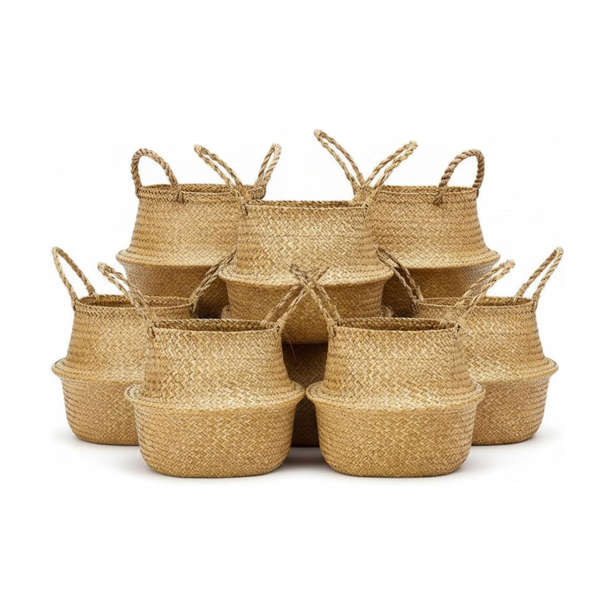 Qunclay 4 Pcs Woven Seagrass Baskets Belly Basket, L,13''dx11''h