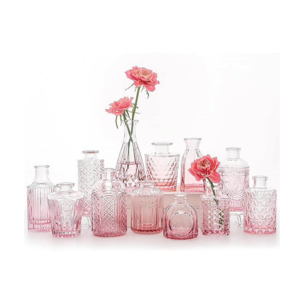 SUPMIND Glass Bud Vases Set, 12pcs Pink Small Flower Vases in Bulk