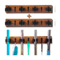 2 Pack Mop and Broom Holder Wall Mount Solid Wood Broom Rack Wall Mount 4 Positions 3 Hooks for Home, Kitchen, Garden