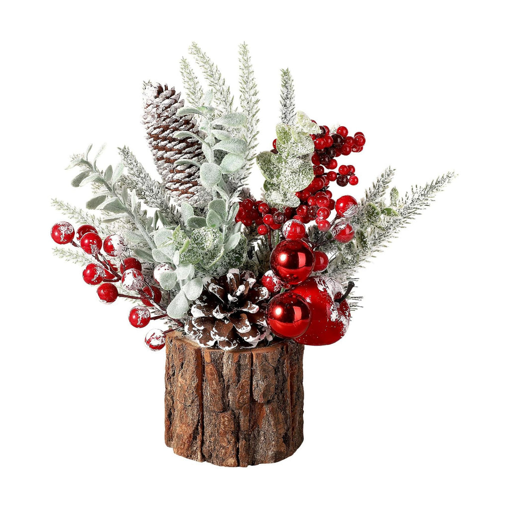 hatisan Small Christmas Tree, Artificial Christmas Tree with Christmas Ornaments Pine Cone Berry, Tabletop Christmas Tree for Christmas Decorations Home Room Party Winter Indoor Outdoor((Red-Round)