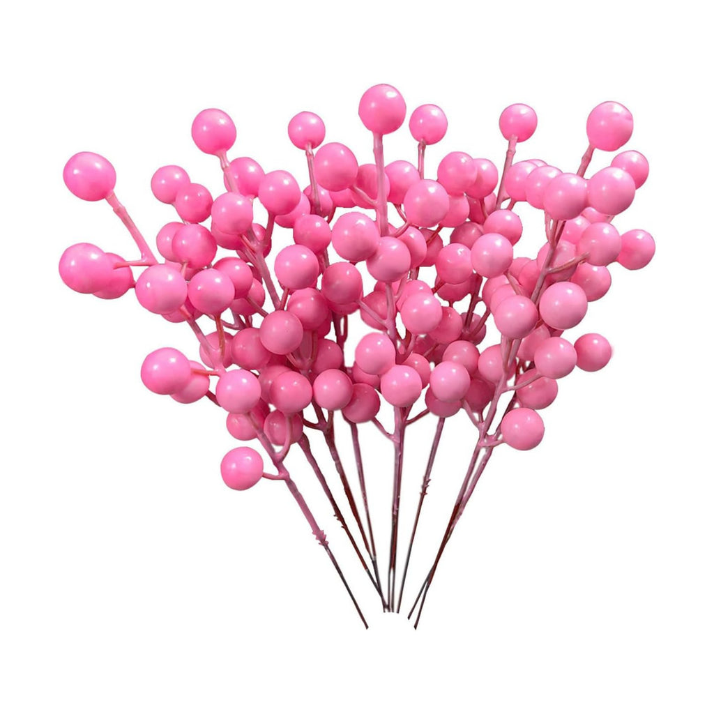 24 pcs Christmas Berries Stems Artificial Berry Stems for Christmas Tree Ornaments Crafts Holiday and Home Decor (Pink)