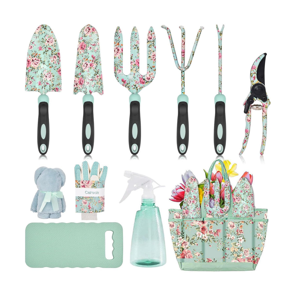 Carsolt 11Pcs Floral Gardening Tools Set, for Women Mom | Non-Slip Rubber Handle, Rust Resistant & Heavy Duty Stainless