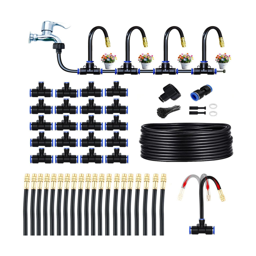 65FT 360° Adjustable Drip Irrigation System for Garden | 1/2'' Irrigation Tubing with 20 Nozzles, Automatic Watering