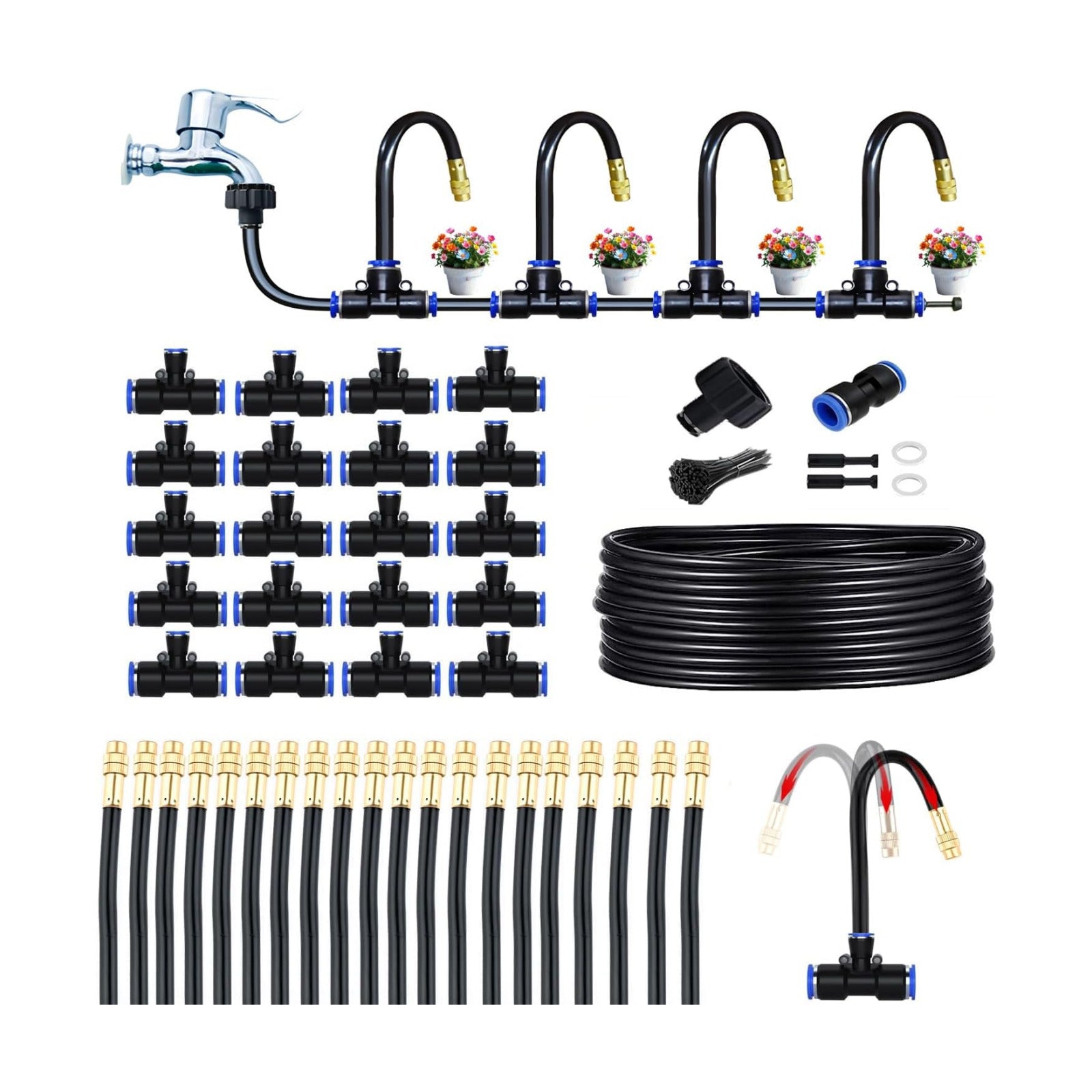 65FT 360° Adjustable Drip Irrigation System for Garden | 1/2'' Irrigation Tubing with 20 Nozzles, Automatic Watering