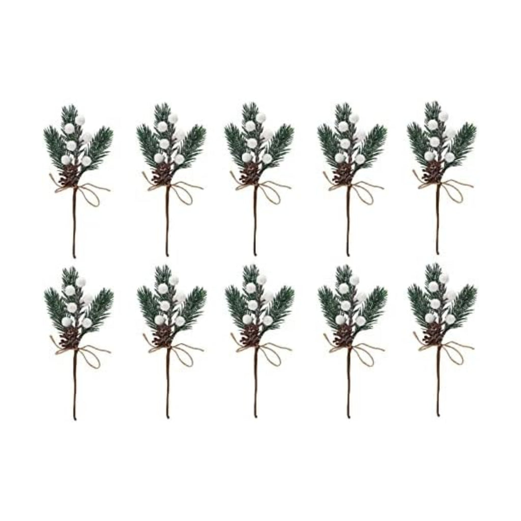 Artificial Red Berry Stems Pine Branches with Twine Bow,Christmas Pine Picks Fake Red Berry Wreath Picks, Christmas Trees Decoration Bouquets Garland Wreath Arrangements for Holiday(20 Pack/White)