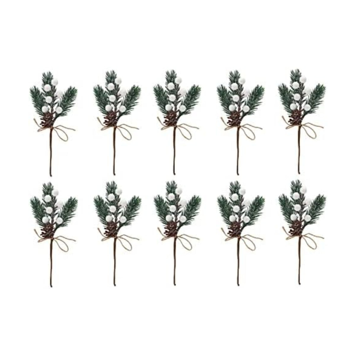 Artificial Red Berry Stems Pine Branches with Twine Bow,Christmas Pine Picks Fake Red Berry Wreath Picks, Christmas Trees Decoration Bouquets Garland Wreath Arrangements for Holiday(20 Pack/White)