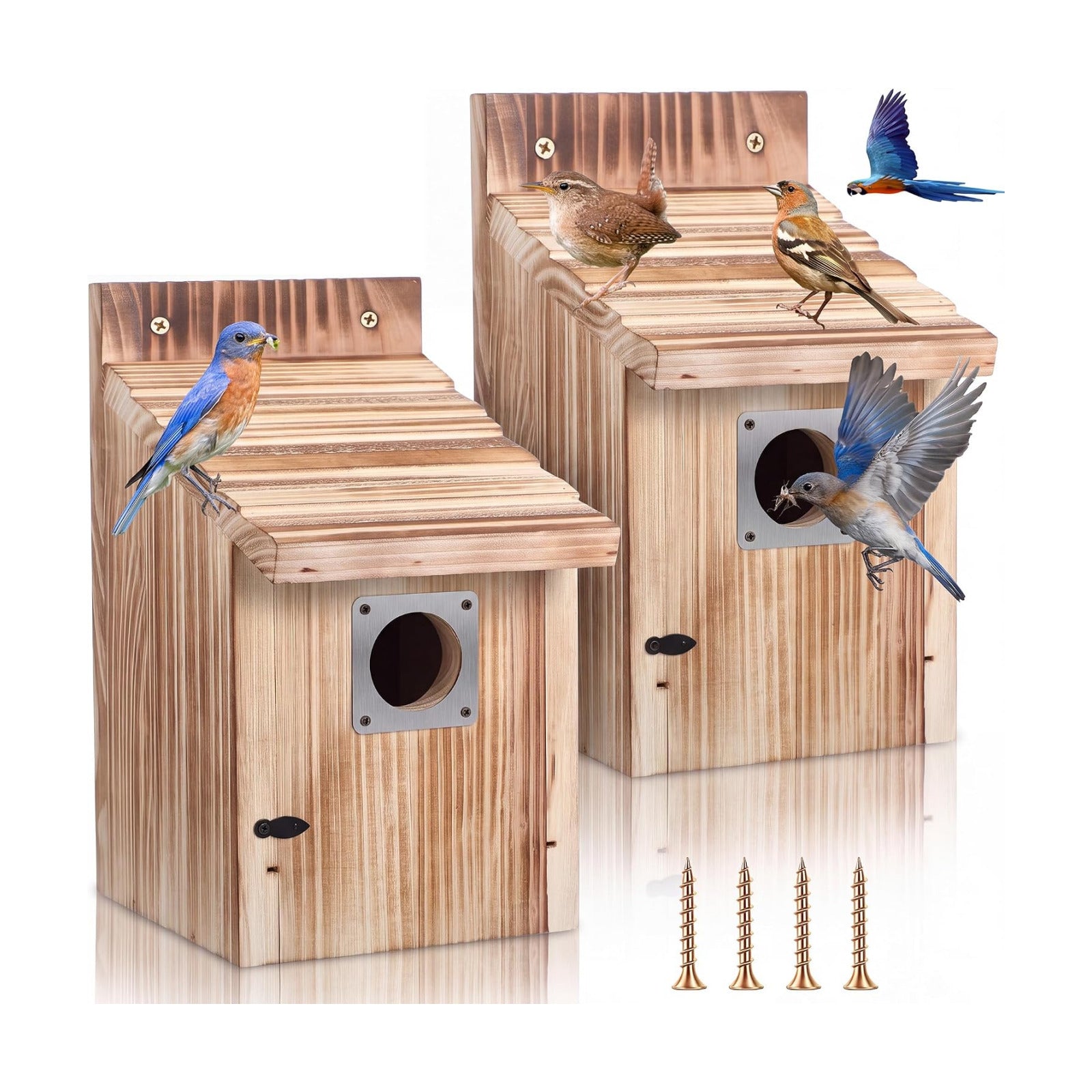 Dreyoo Bluebird Houses for Outside, 1-1/2” Entrance Hole Wooden Bird Houses for Outdoor with Metal Predator Guard