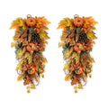 Glitzhome 2Pcs Fall Pumpkin Leaf Swag with Grapevine Base, Faux Berries and Lotus Pod Ornament, 25" H Autumn Maple Leaves Swag for Fall Wall Decor