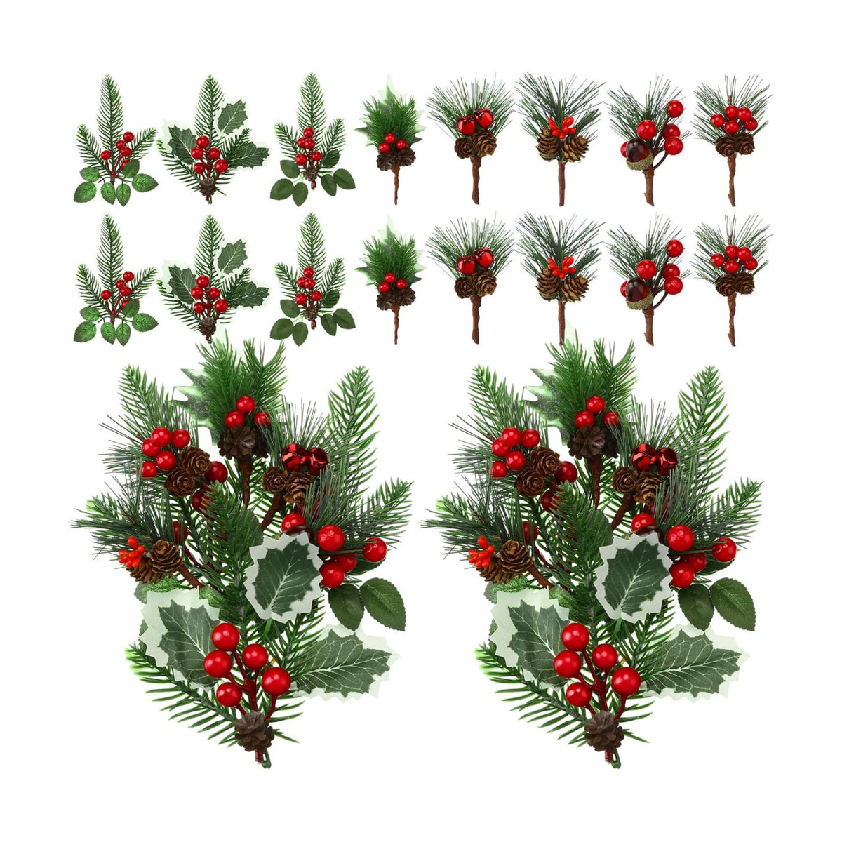 48 Pcs Christmas Floral Picks and Sprays Cone Berry Stems for Craft, Vivid