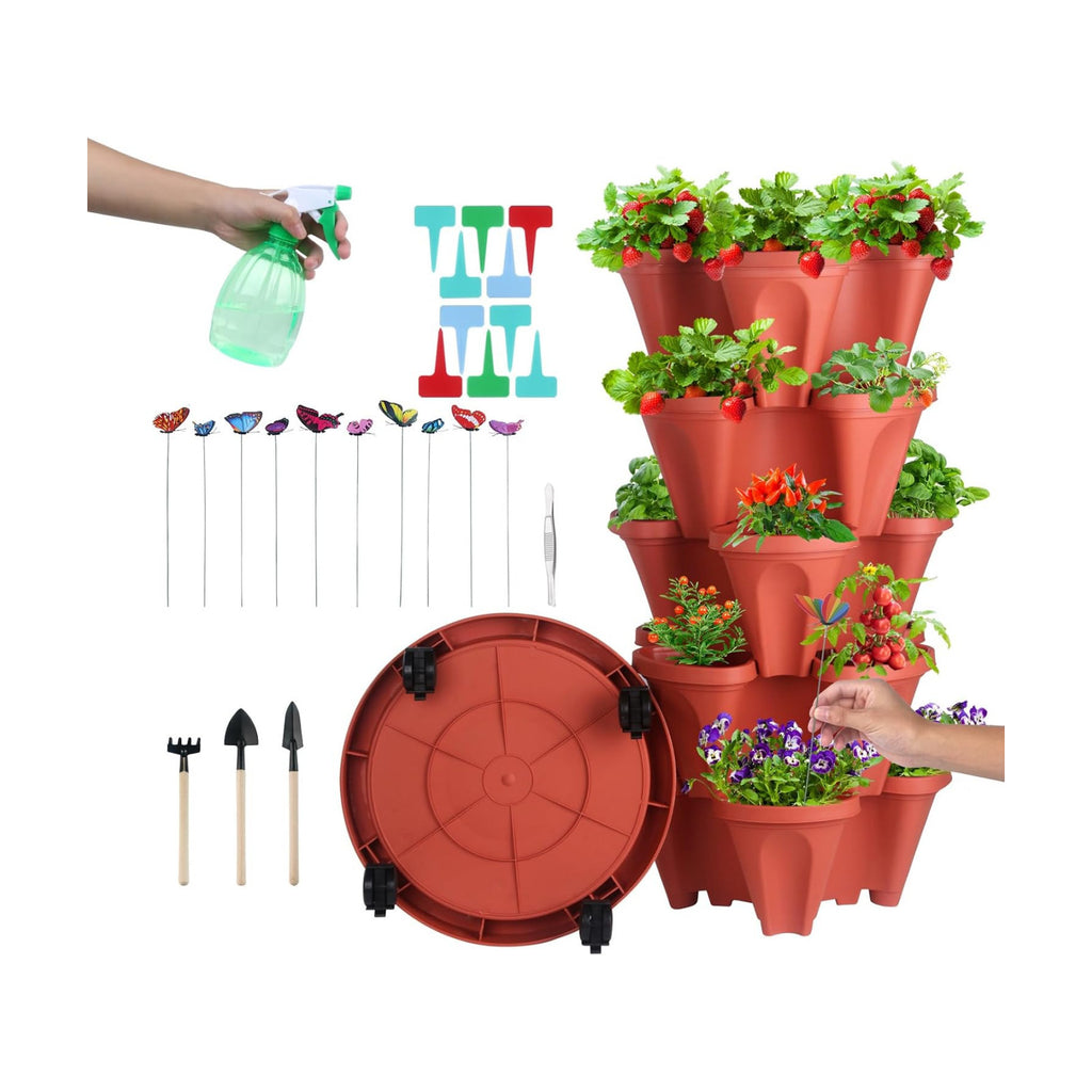 DUNCHATY Stackable Planters 6 Tier Vertical Garden Planting Tower Planters Strawberry, Herb, Flower, and Vegetable