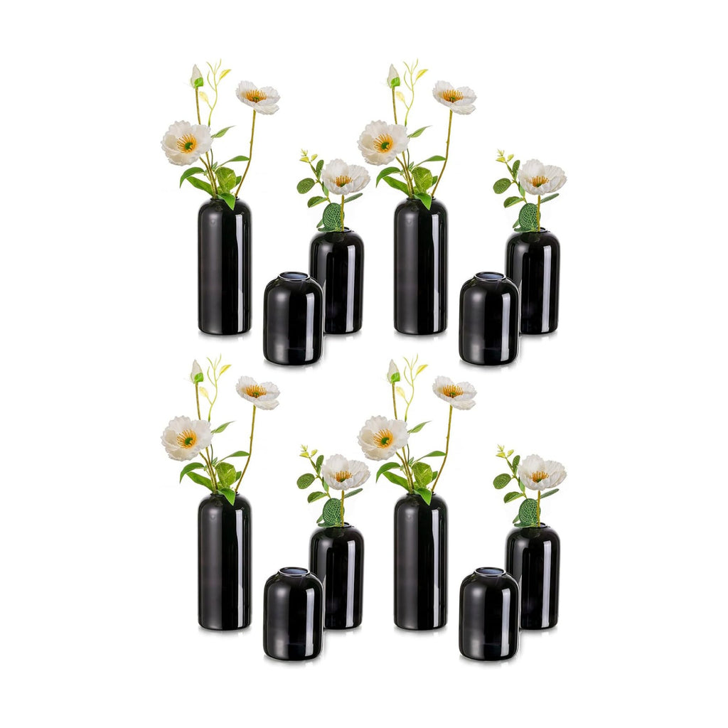 Hewory Glass Bud Vases for Flowers: 12PCS Modern Black Small Vases Bulk