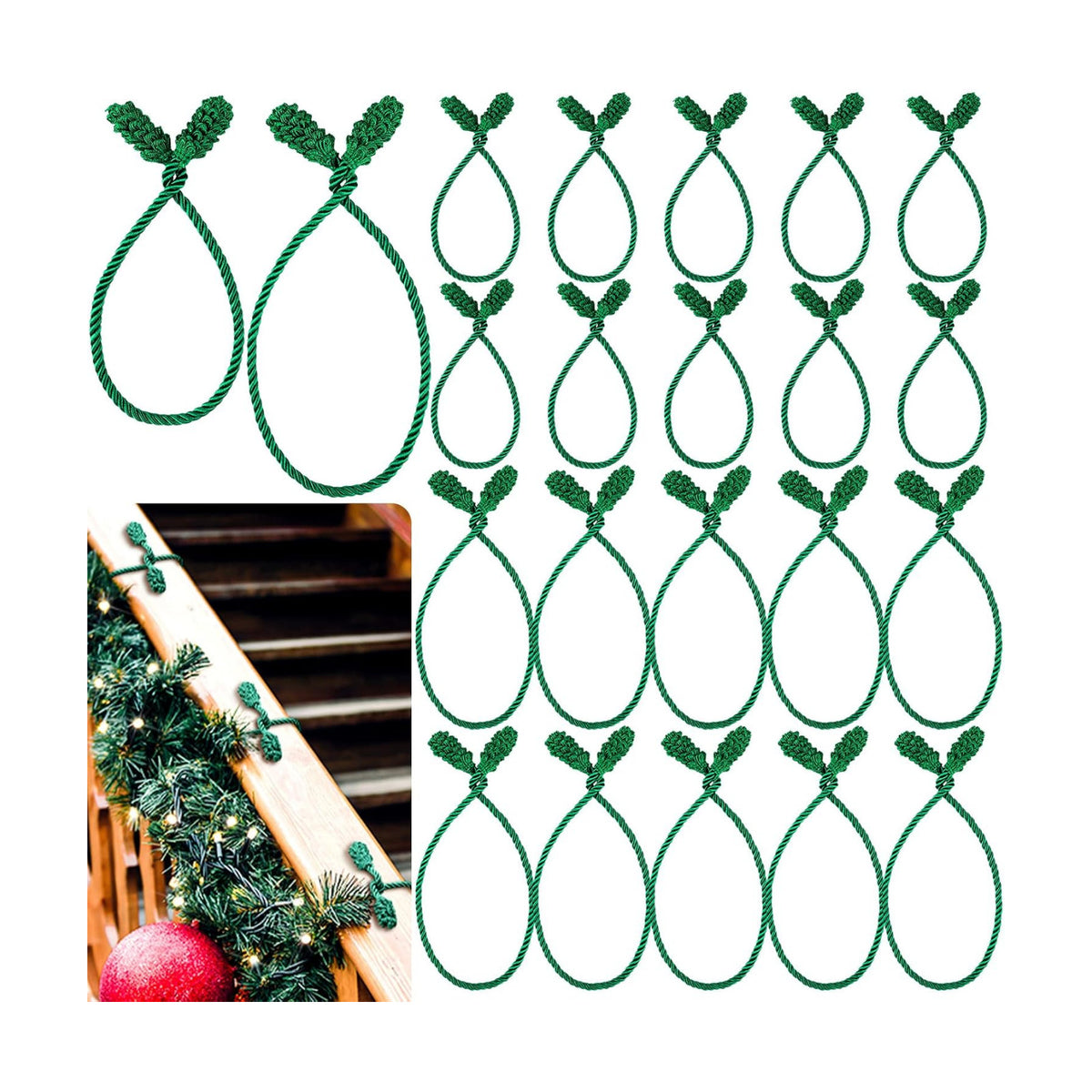 Riakrum 20 Pcs Christmas 20 Inches and 16 Inches Set Decorative Garland Twist Ties Garland Decor for Xmas Holiday Lights Bannisters Stairways Railings (Green)