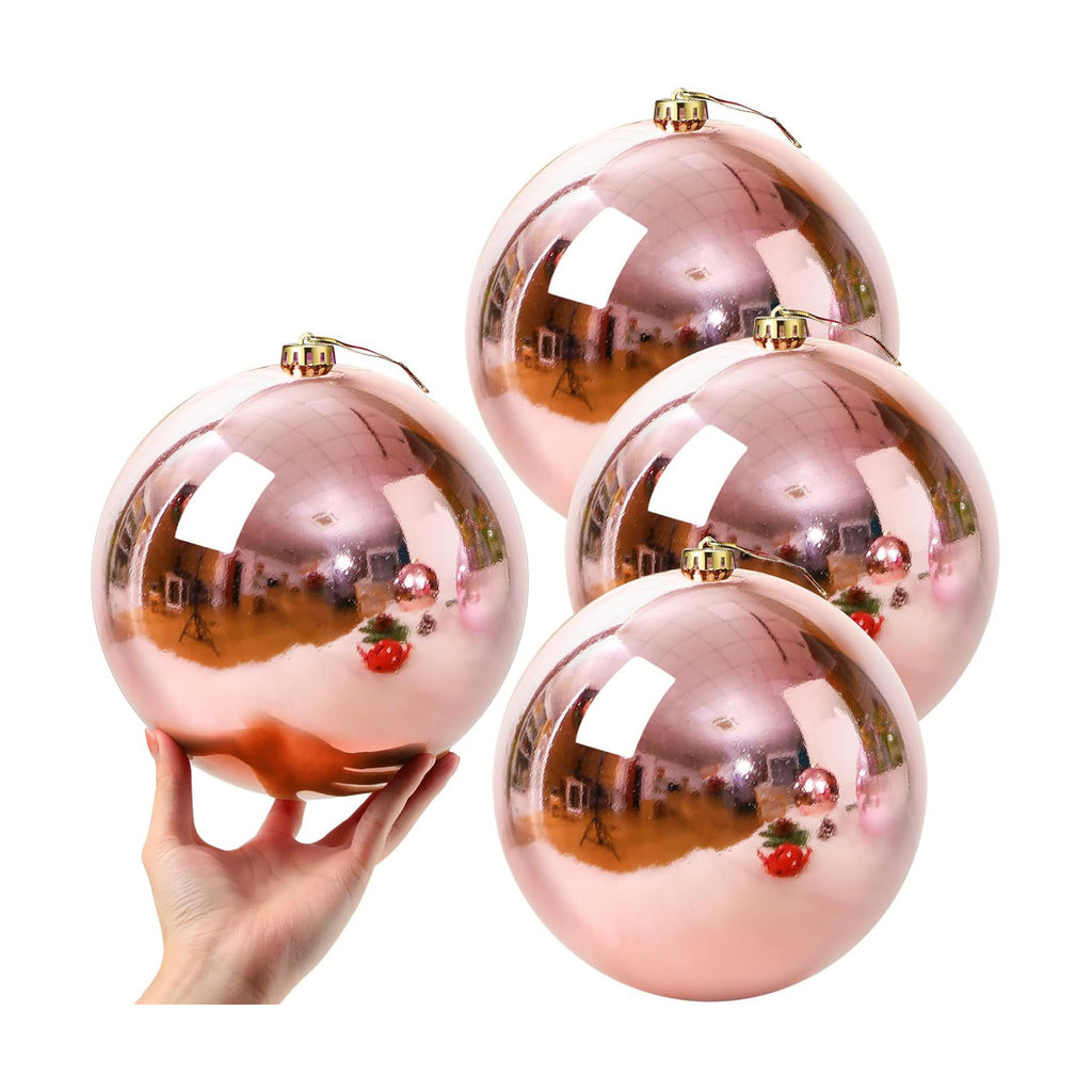 Zubebe 8" 4 Pcs Large Christmas Ornaments Ball, Shiny Rose Gold