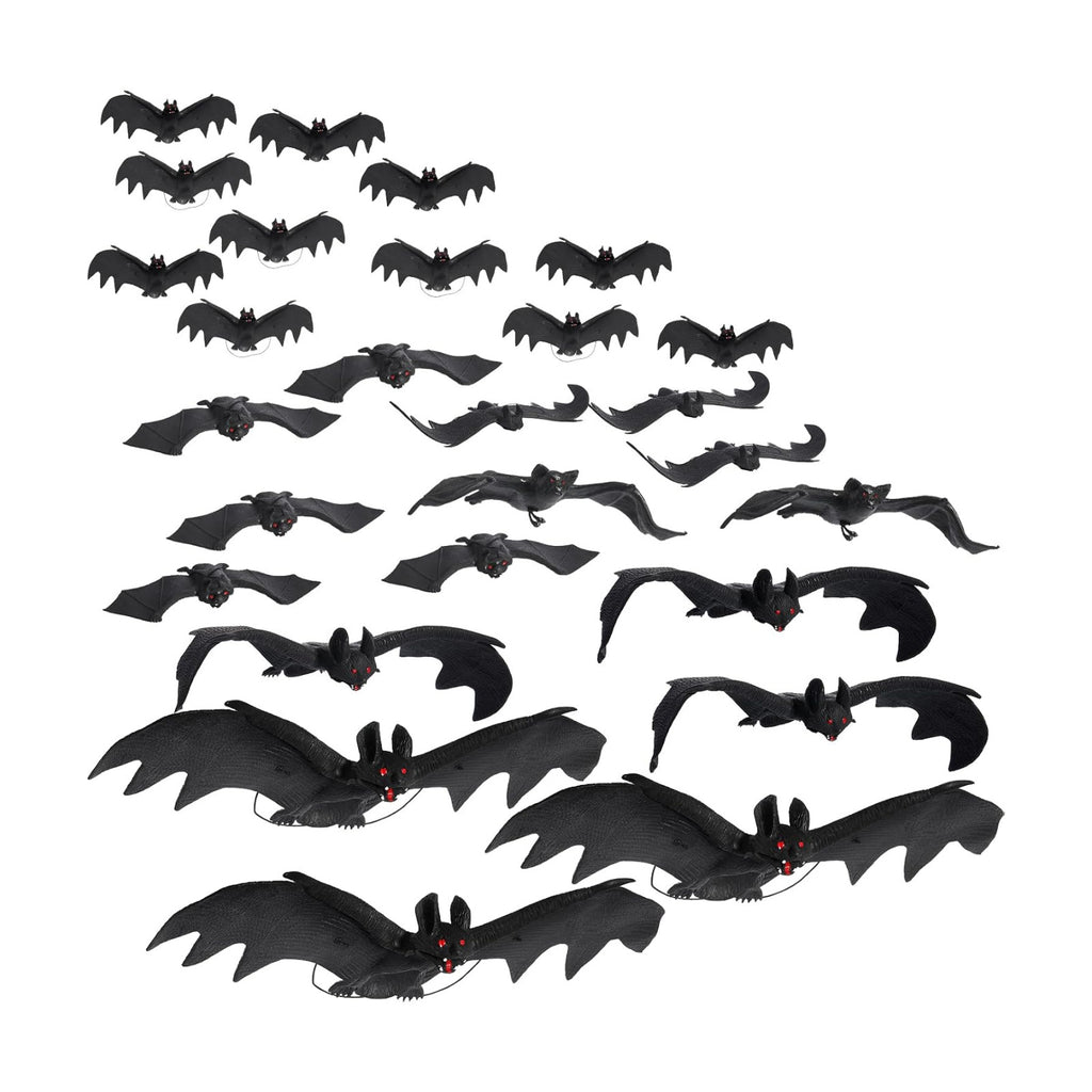 Liliful 50 Pcs Halloween Hanging Bats, Rubber, 6 Size, Black