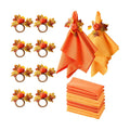 Fall Thanksgiving Decorations Set of 16, Fall Cloth Napkins & Napkin Rings