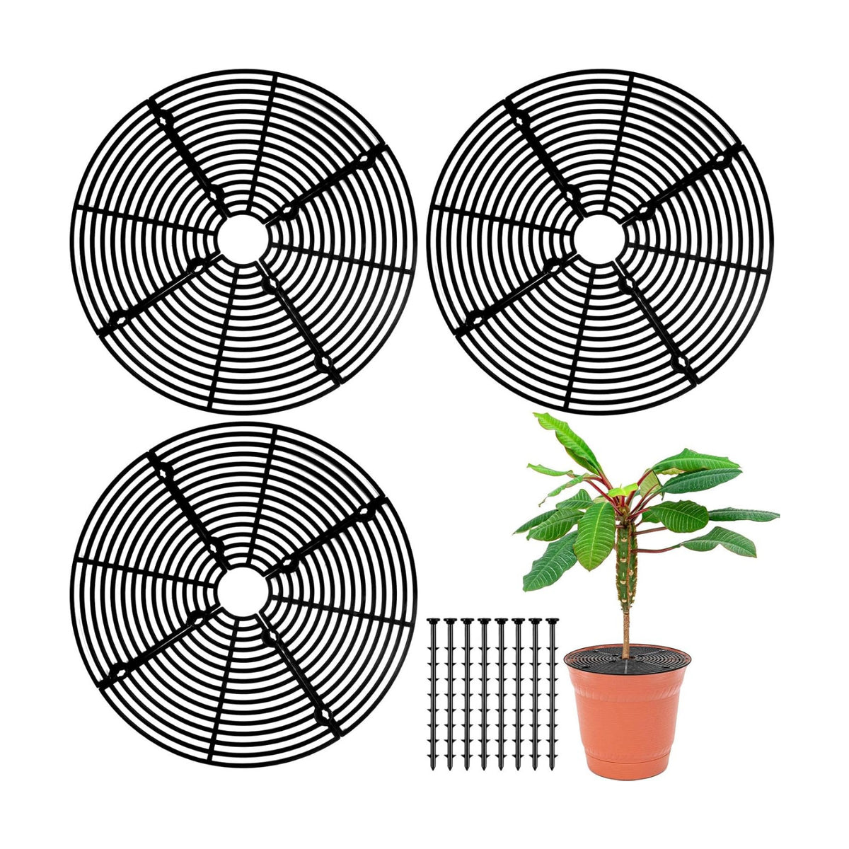 Sawysine 3 Pcs Plant Pot Grid Cover from Animals, Black, 11.8 in