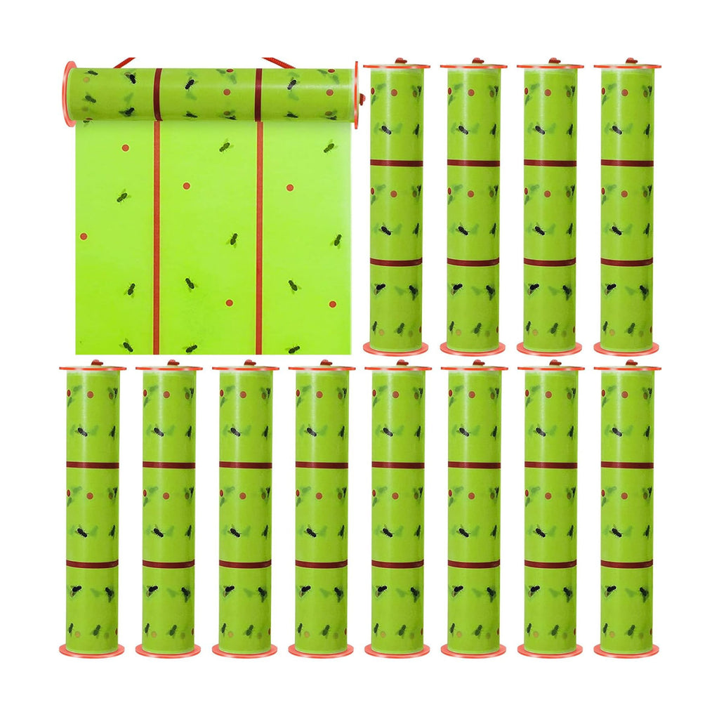 Qualirey 12 Rolls Fly Traps 157ft Fluorescent Green Hanging Sticky | Adhesive Fly Paper for Outdoor Indoor, Catches