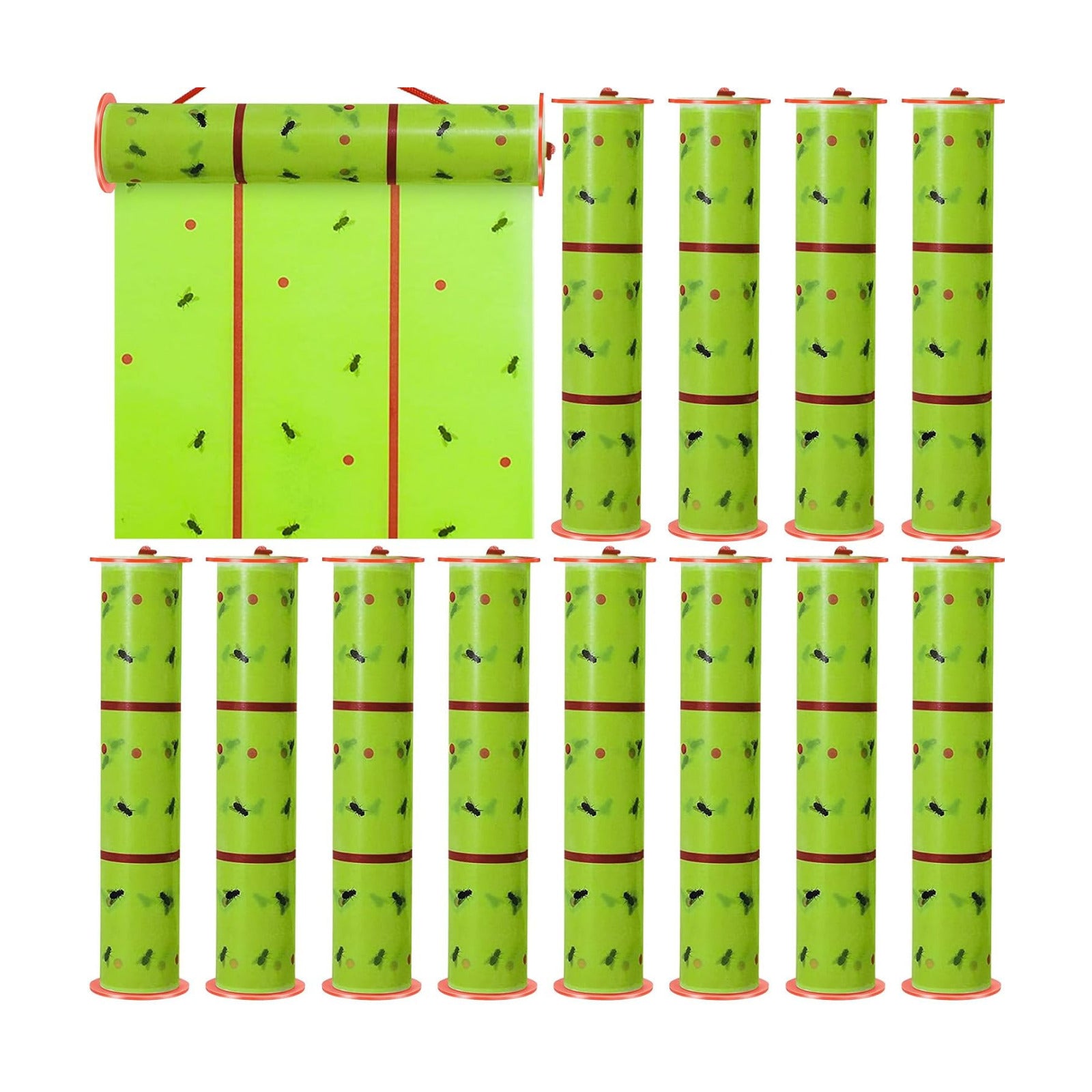 Qualirey 12 Rolls Fly Traps 157ft Fluorescent Green Hanging Sticky | Adhesive Fly Paper for Outdoor Indoor, Catches