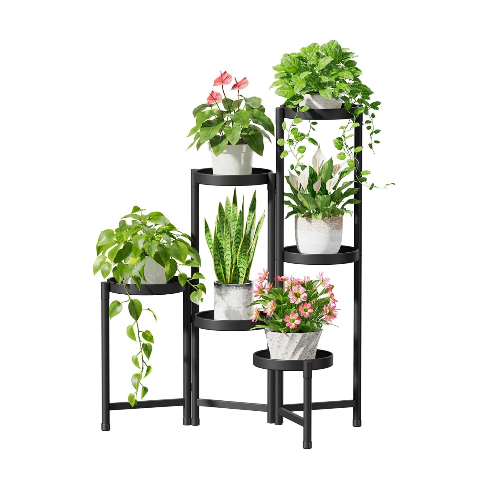 iDavosic.ly Plant Stand Indoor Outdoor, 6 Tier Metal Corner Shelf, Black | Tiered Flower Display Holder, Folding Multi