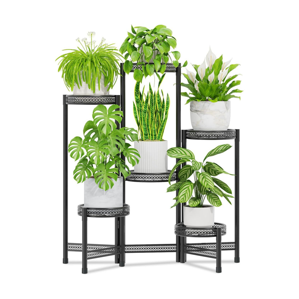 iDavosic.ly Plant Stand Indoor Outdoor, 6 Tier Iron Corner Shelf, Black | Tiered Tall Flower Display Holder, Folding