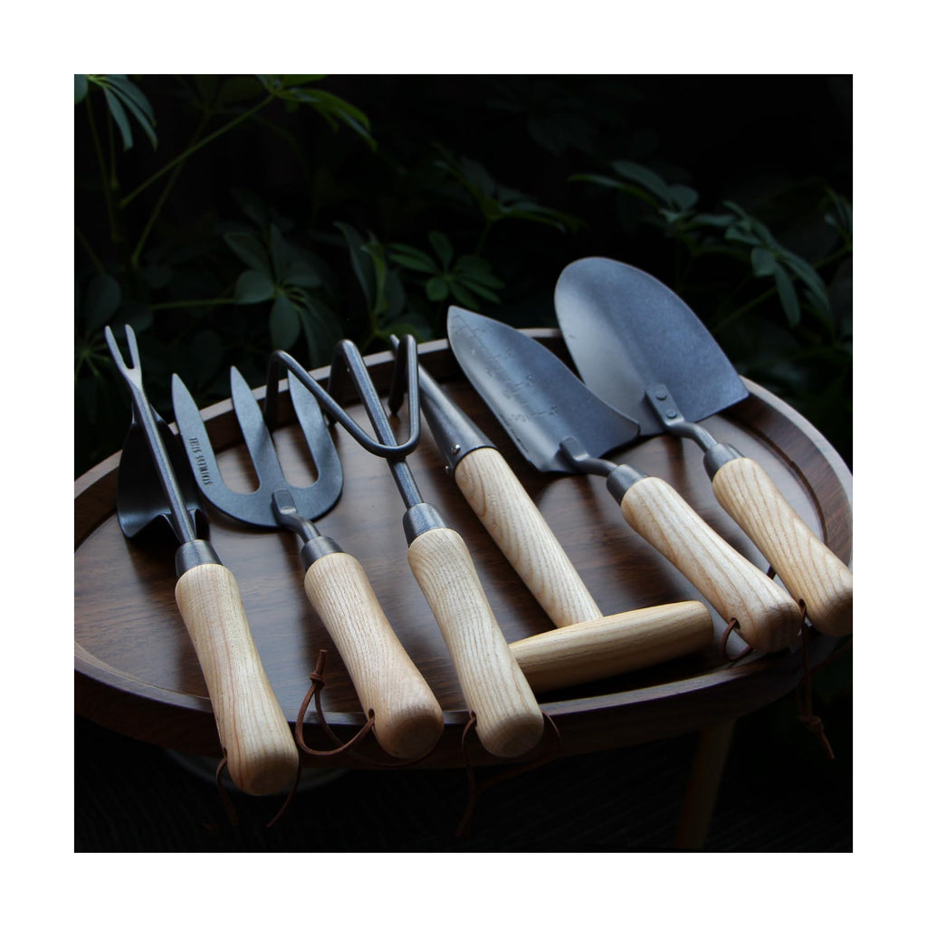 Japanese Gardening Tools Set, 6 Pcs Garden Tools Set, Black Painted Stainless Steel Heavy Duty Gardening Tools Kit