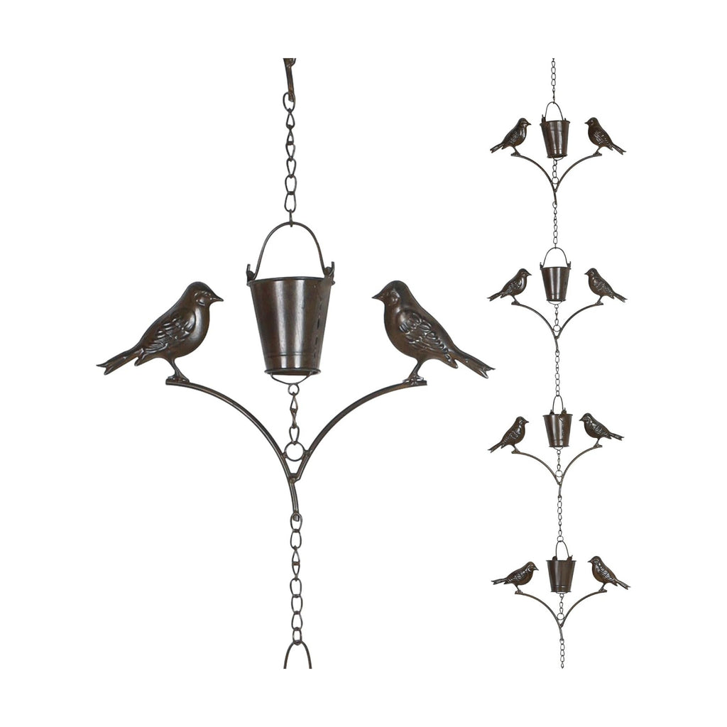 Topadorn 6.3 FT Rain Chain for Gutters, Metal Bird & Bucket, Bronze Finish | Decorative Gutter Chain with Bird and