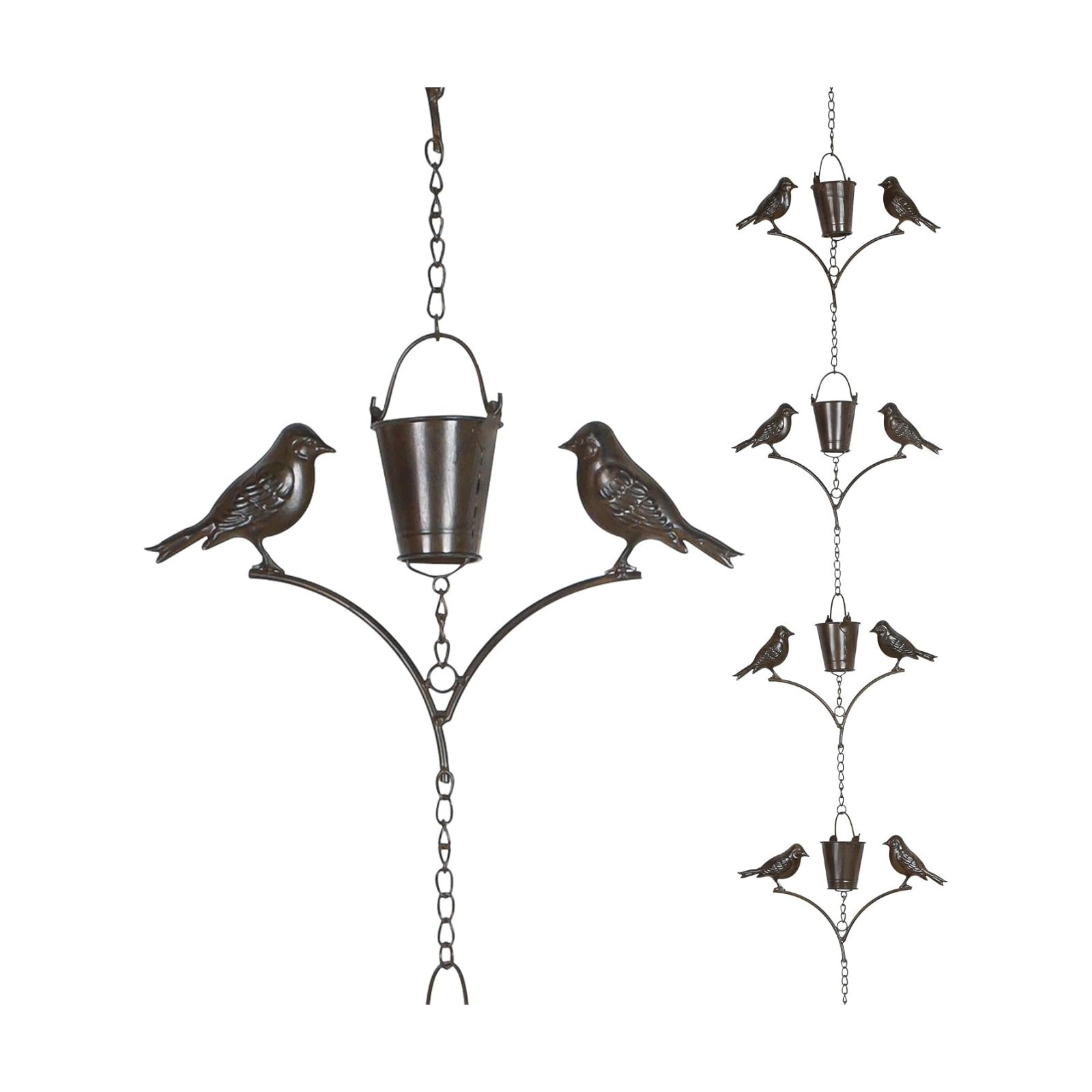 Topadorn 6.3 FT Rain Chain for Gutters, Metal Bird & Bucket, Bronze Finish | Decorative Gutter Chain with Bird and