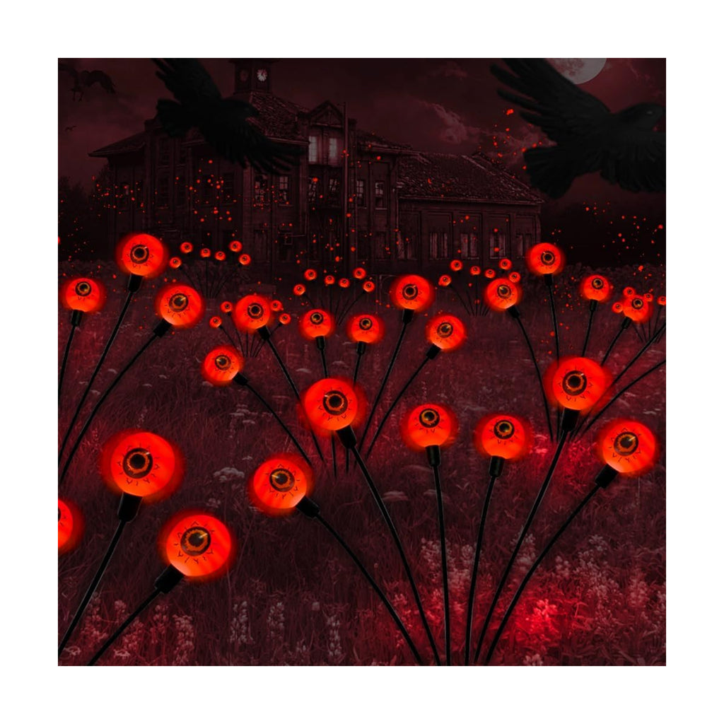 Outdoor Halloween Decorations Solar Spooky Lights-12LED Scary Eyeballs Swaying Firefly Light with Magic Party Garden Decor,Solar Halloween Path Lights for Grave Cemetery,Ghost Decor 2PACK Orange