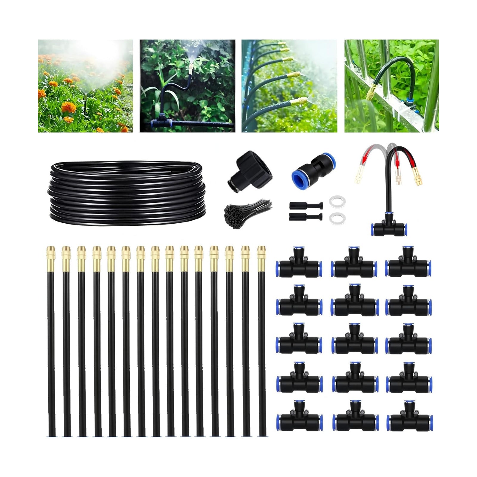 49.21FT 360° Adjustable Drip Irrigation System for Garden | 5/16'' Irrigation Tubing with 15 Nozzles, Automatic