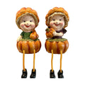 KiaoTime Fall Thanksgiving Scarecrow Pumpkin Shelf Sitters with Dangling Legs Decoration, Set of 2 Fruit Harvest Sculpture for Window Sill Kitchen Tabletop Autumn Home Decoration