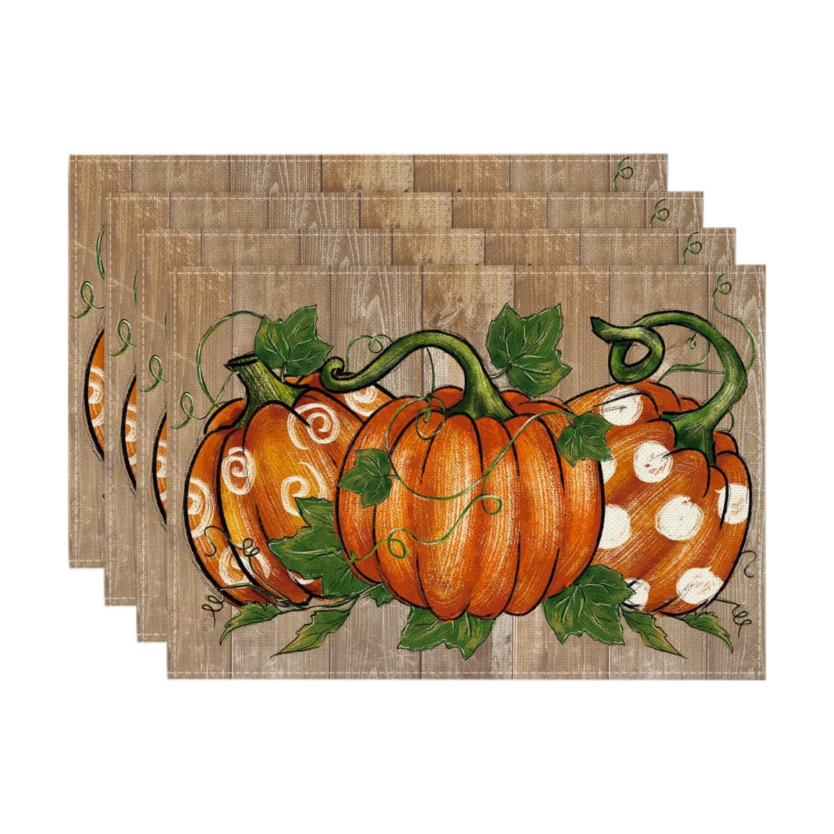 Artoid Mode Polka Dot Pumpkins Vine Thanksgiving Placemats Set of 4, 12x18 Inch Seasonal Fall Table Mats for Party Kitchen Dining Decoration