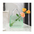 Glass Purse Vase, Green Purse Vase for Flowers, 12 Inch Glass Bag Vase, Large Flower Vases with Embossed Pattern for Wedding, Living Room, Bedroom, Table, Office(Round)