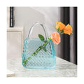 Purse Vase, Glass Bag Vase, Glass Purse Vase for Flowers, Blue Glass Vase, 12 Inch Large Flower Vase with Embossed Pattern for Wedding, Living Room, Bedroom, Table, Office(Round)
