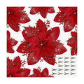 15 PCS Poinsettia Flower Artificial Poinsettia with Clips Christmas Decor Glitter Poinsettia Christmas Ornaments Christmas Tree Flower Decorations with Stems DIY Xmas Wreath Holiday Home Party Decor
