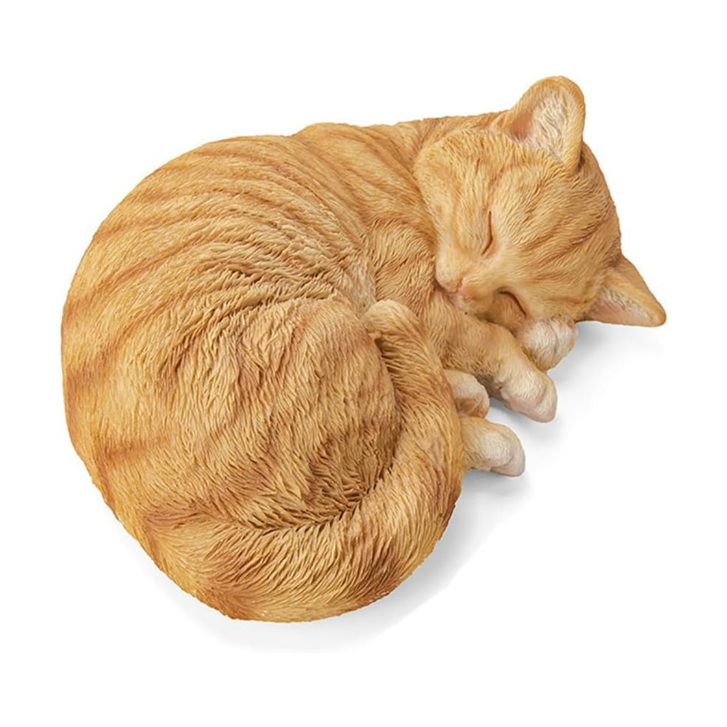 Sleeping Orange Tabby Cat Garden Statue Decor 8.27”L, Resin Realistic Sculptures Gift for Cats Lovers, Pet Memorial