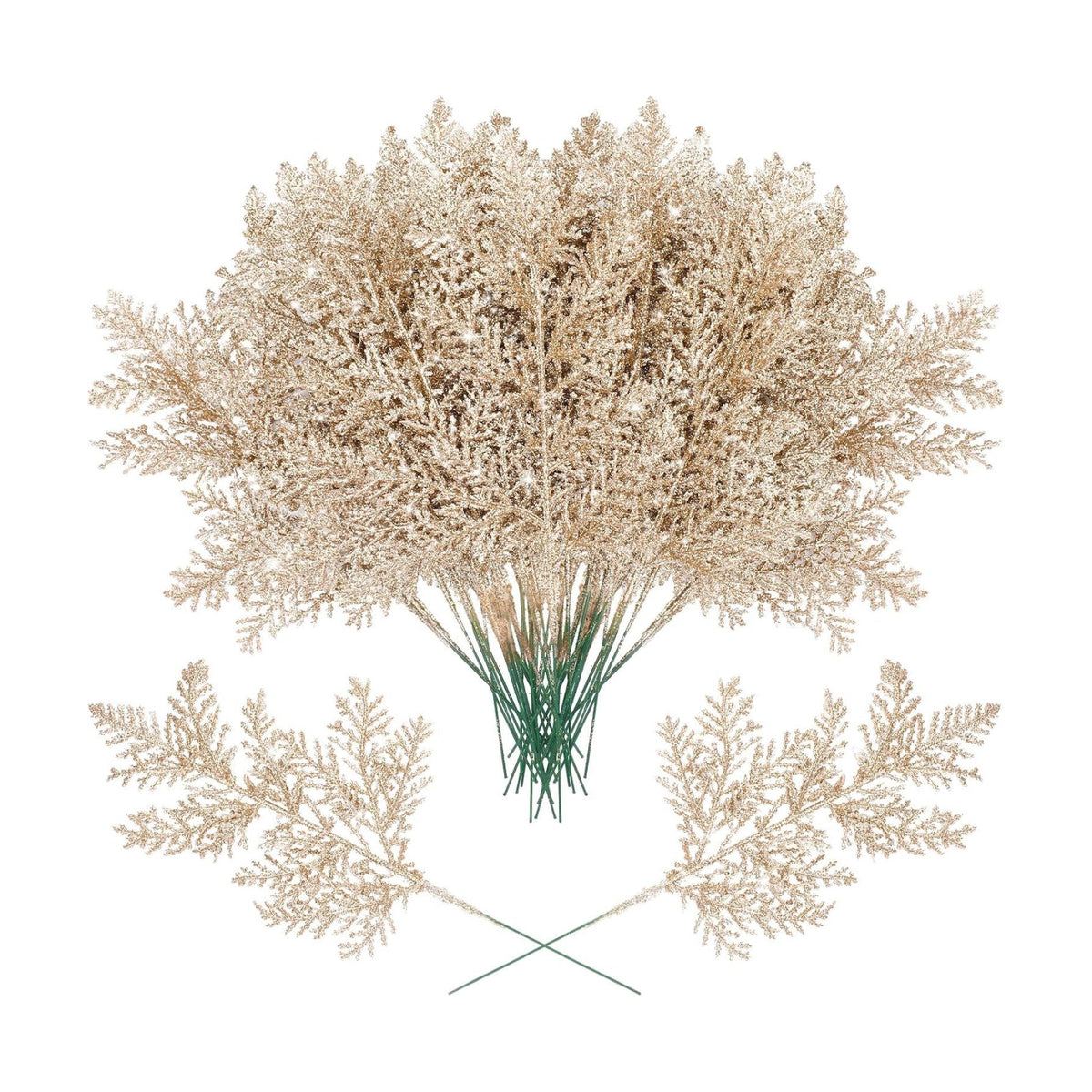Cindeer 100 Pcs Christmas Tree Picks Sprays Glitter 10.2 in,Champagne Gold