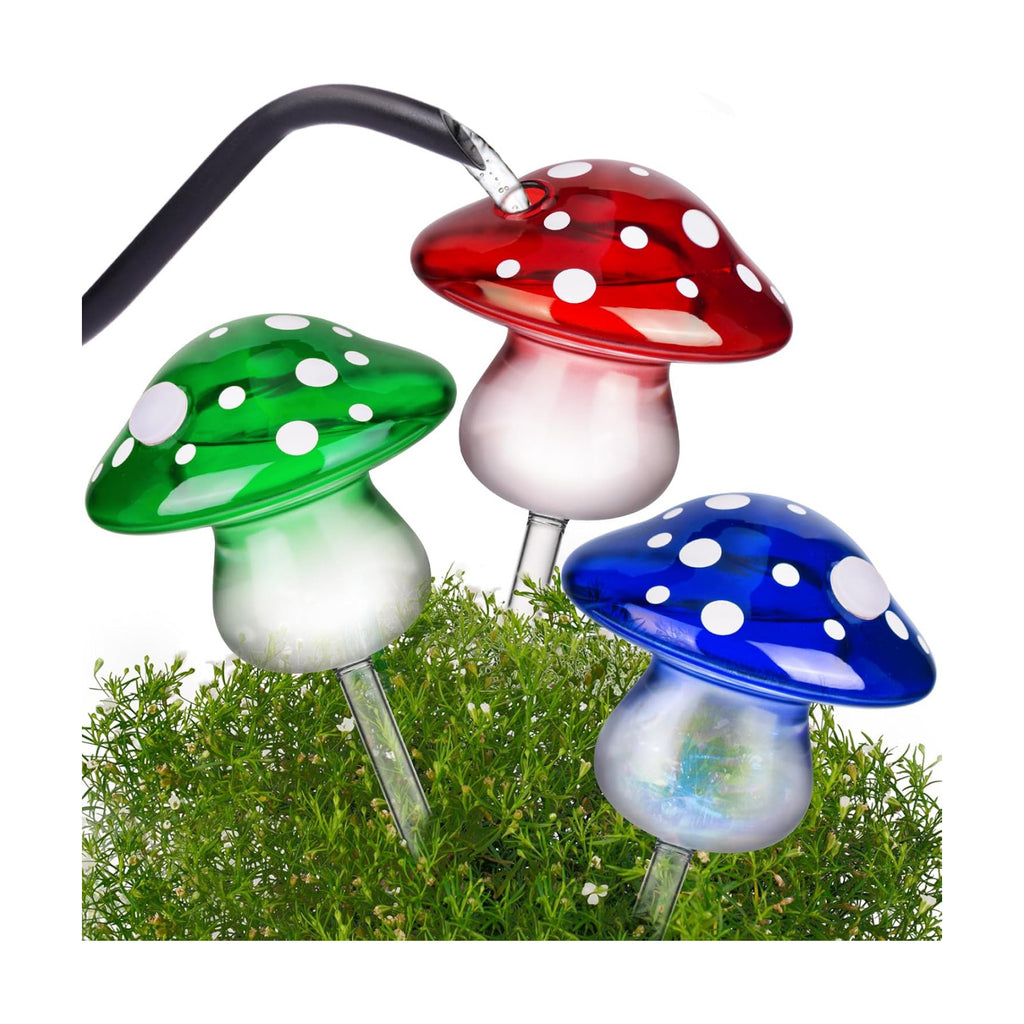 NiHome Self Watering Globes Mushroom Glass Bulbs Set of 3, Indoor Outdoor | Hand-Blown, Vibrant Colorful Irrigation