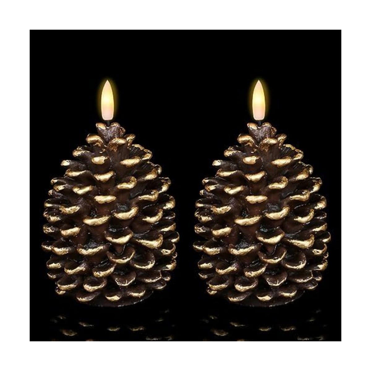 Wondise Flameless Candles with Timer, Battery Operated Flickering 3D Wick Real Wax Pine Cone Candles for Christmas Indoor Decoration, Set of 2, Brown(D3.5 x H6 Inch)