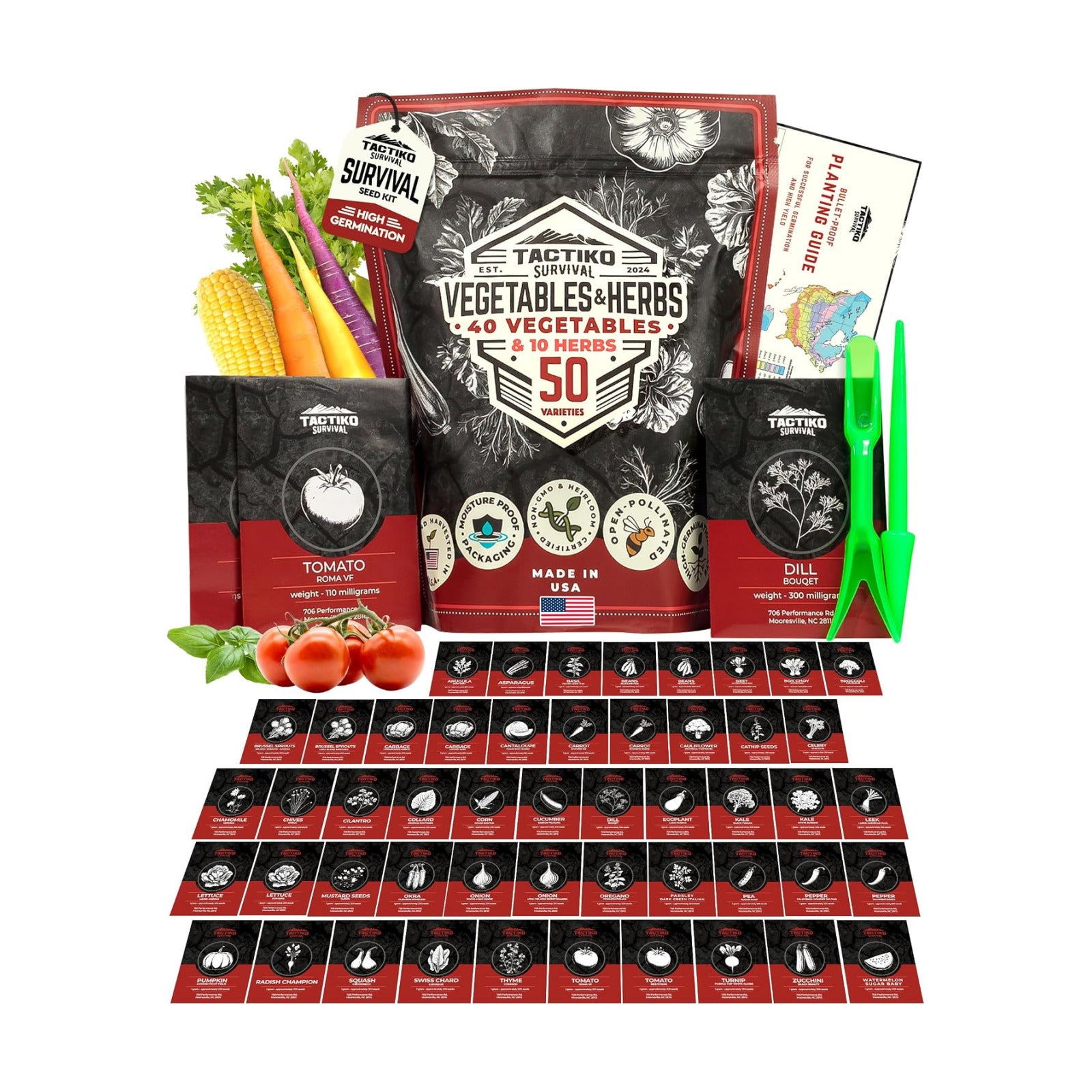 Tactiko Vegetable, Herb and Fruit Seed Kit | 50 Varieties | 37,000+ Non-GMO